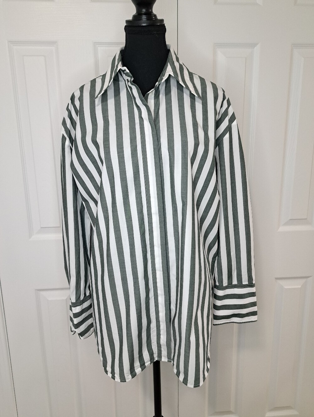 Banana Republic Green White Striped Blouse Size Medium Oversized Cotton Tunic